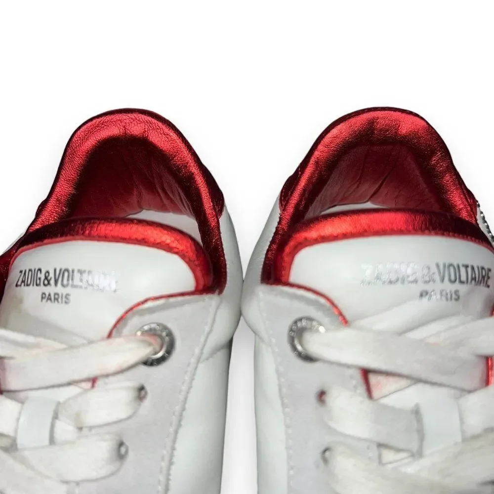 Zadig & Voltaire Stud Casual Leather Sneakers White / Red‎ / Silver Women's 39 - Picture 11 of 11